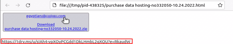 図5:OneDriveへのリンクが含まれるHTMLの添付ファイル
