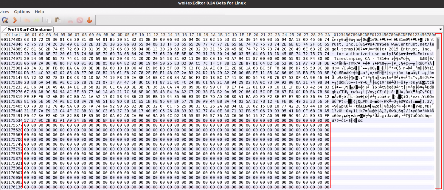 Figure 1: Overlay of zeros appended at the end of the file to inflate its’ size to avoid detection