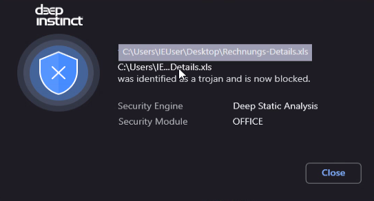 Figure 24: Static engine prevention for Emotet’s malicious Office file