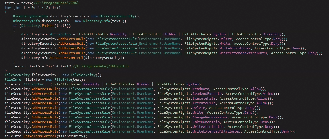 Figure 4: Adding security rules to protect the created files