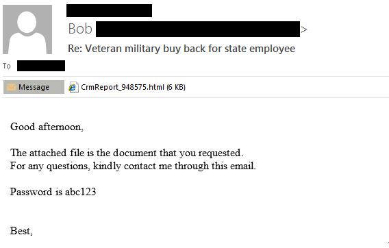 Figure 1- Qbot infection email on a pre-existing thread.