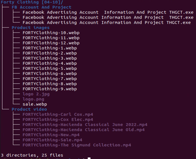 Figure 2: Directory tree inside the archive file containing malware and decoy files.