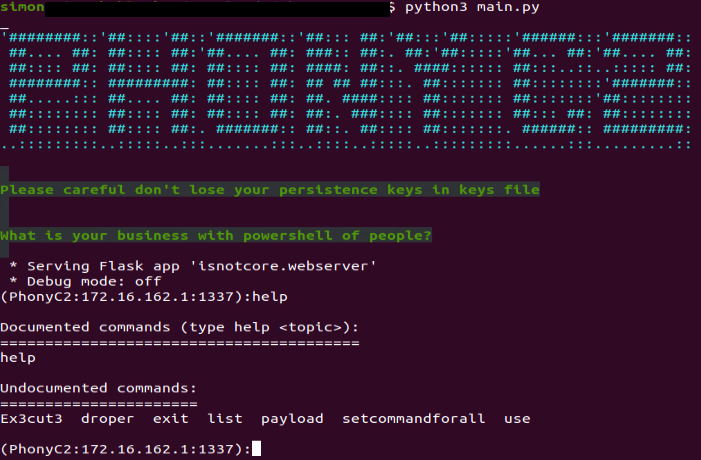 Figure 10: PhonyC2 commands