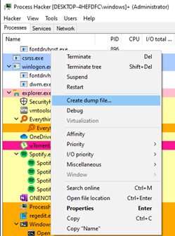 How to create an LSASS dump file with Process Hacker