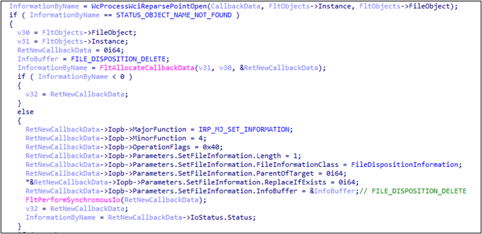 Figure 11: wcifs deletes the source file in the case of STATUS_OBJECT_NAME_NOT_FOUND is returned