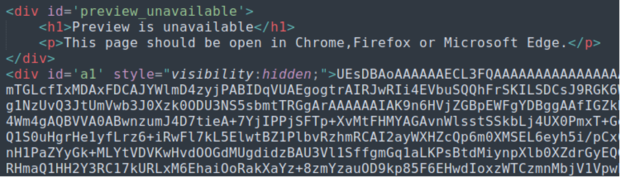 Figure 2- Embedded .ZIP file in .HTML.