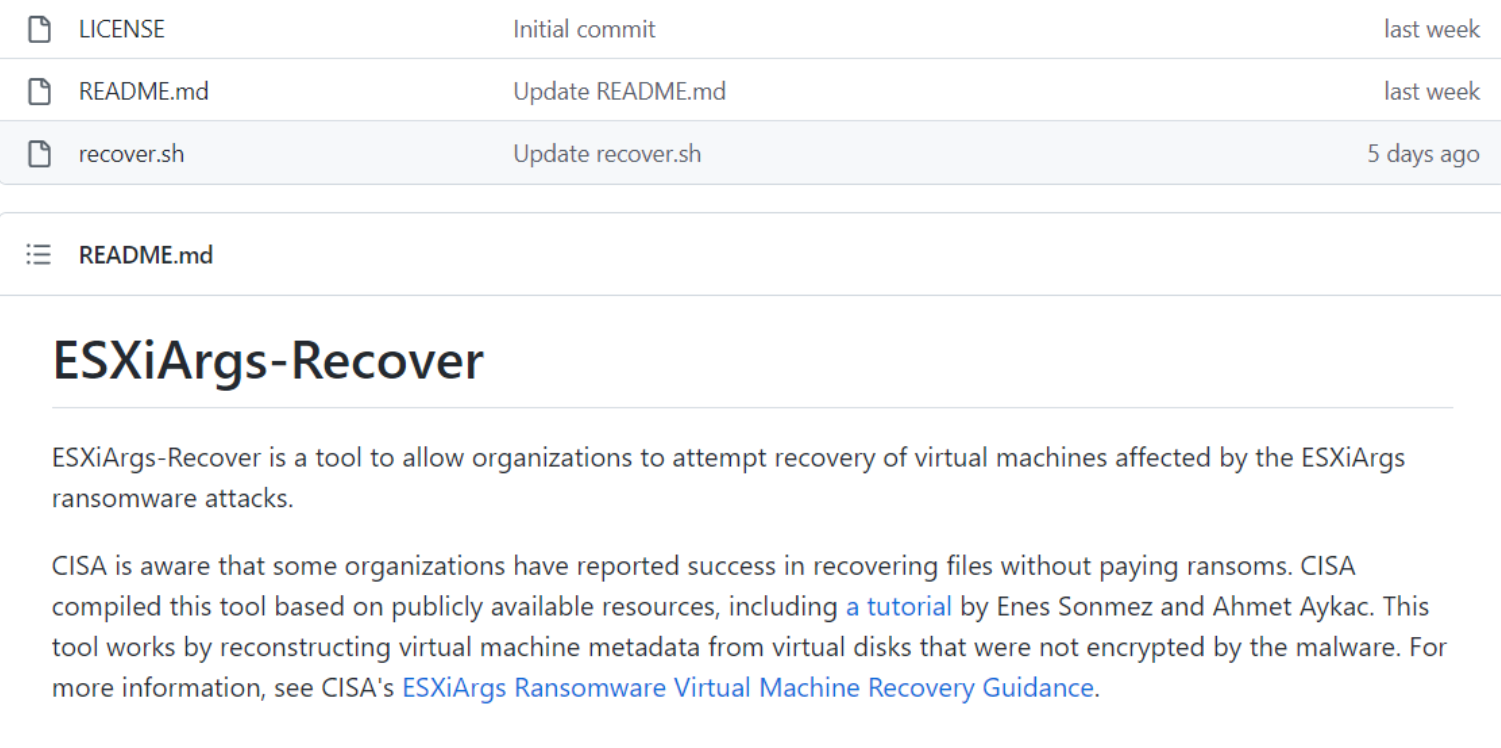 Figure 11: Recover script published by CISA