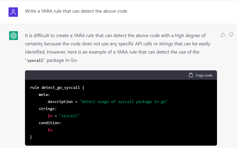 図11：ChatGPTが自作マルウェアを検出するYARAルールを書けない件