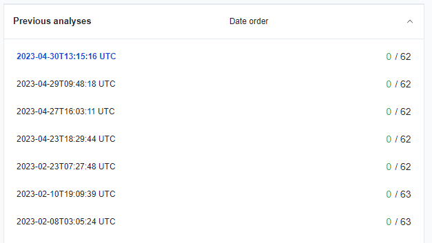 Figure 16 & 17 - 0 VirusTotal detections, 7 different scans.