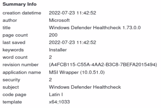 Figure 8: MSI Metadata