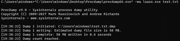 ProcDump tool for LSASS dumping