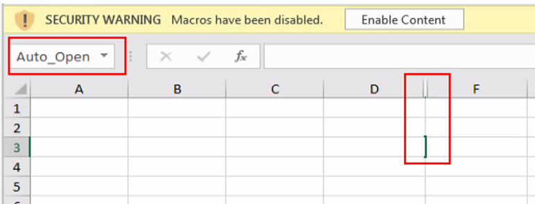 Figure 9: Hidden column containing “Auto_Open” macro