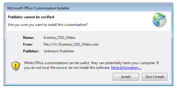 Figure 6 - VSTO installation prompt.